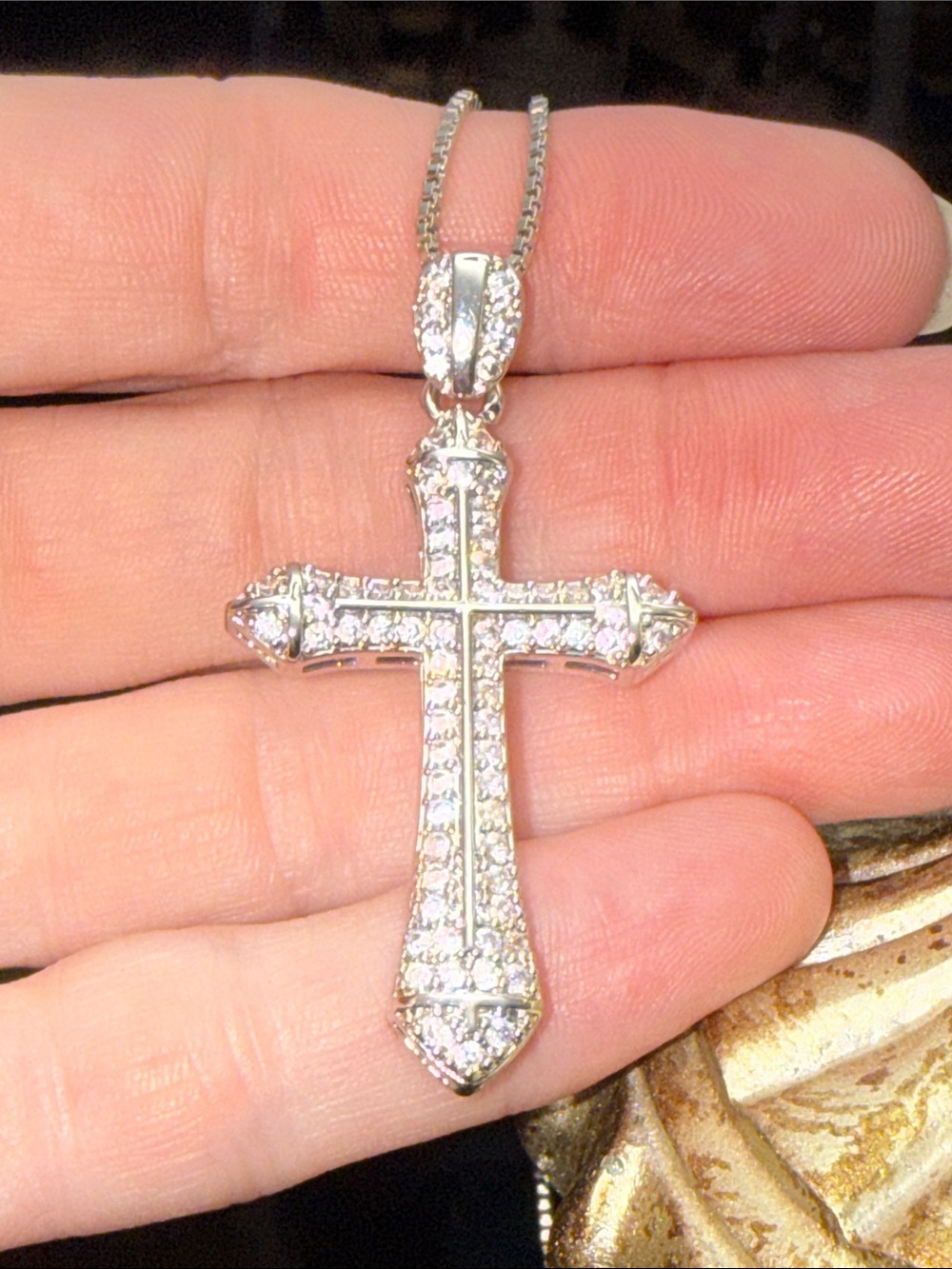 Silver Moissanite Diamond Cross Pendant Necklace - Women's Religious Jewelry NEW